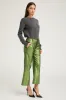 Metallic Green Leather Cropped Trousers PR sold by SPRWMN