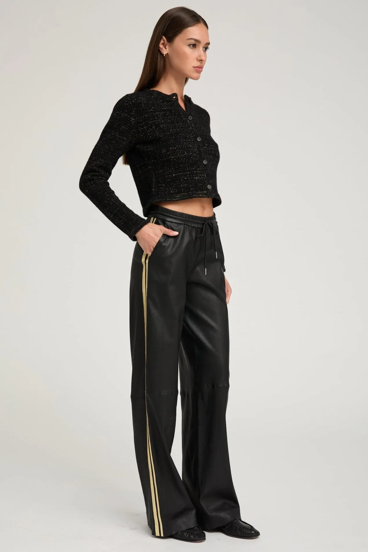 Black & Gold Leather Baggy Athletic Pants PR sold by SPRWMN product image thumbnail 2