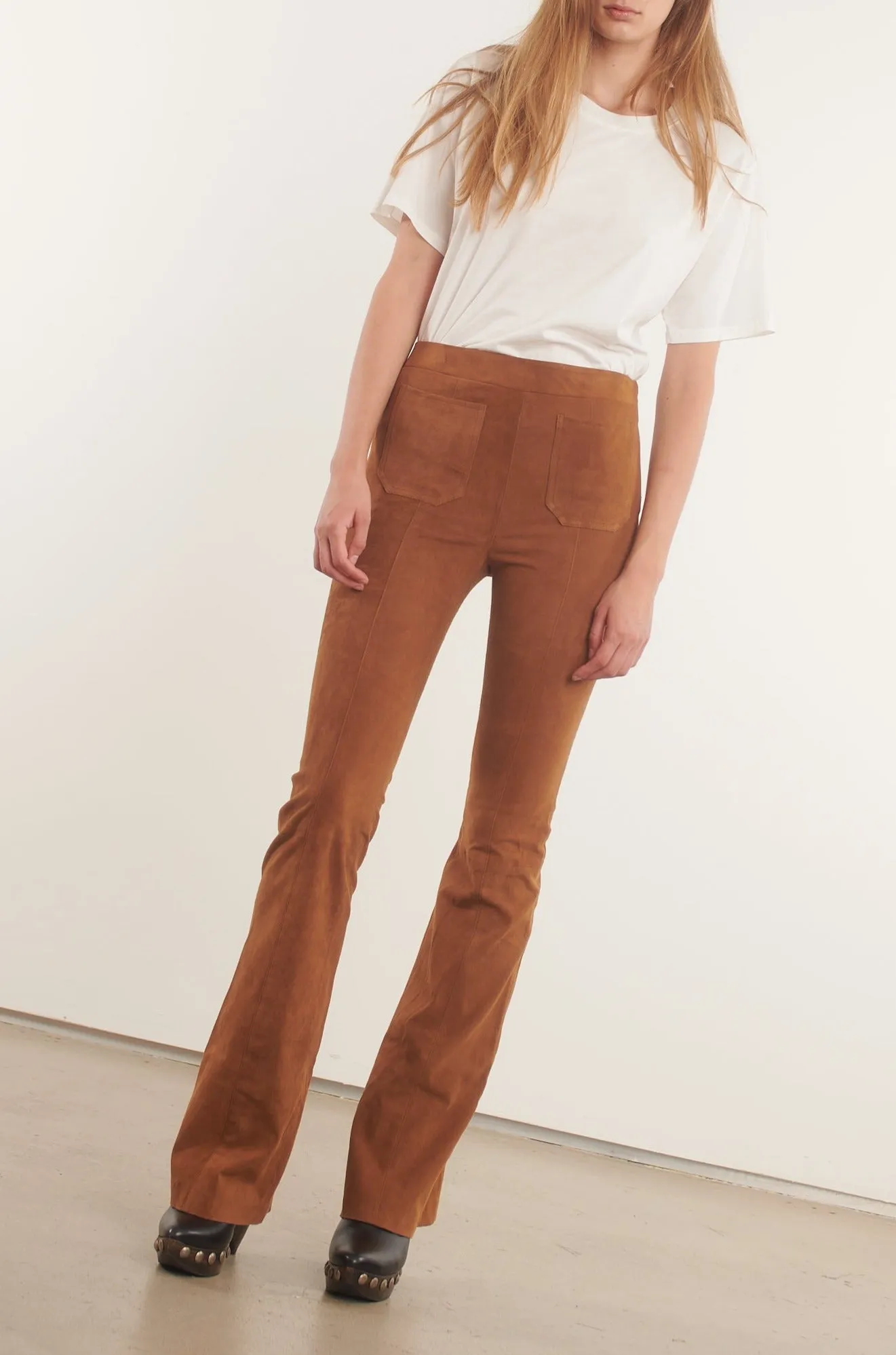 Cognac Suede Patch Pocket Super Flare Pants PR sold by SPRWMN product image thumbnail 3
