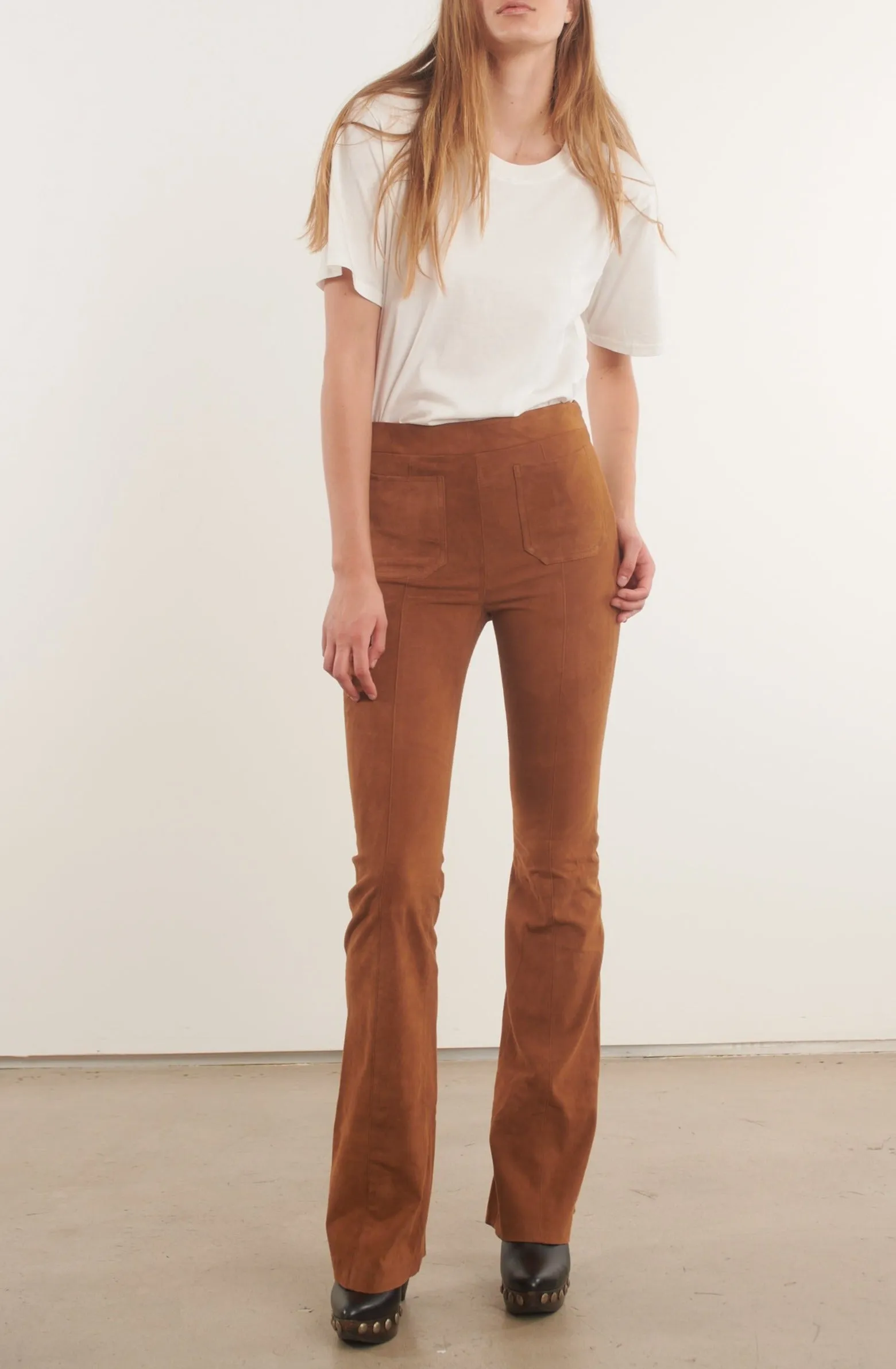 Cognac Suede Patch Pocket Super Flare Pants PR sold by SPRWMN product image thumbnail 4