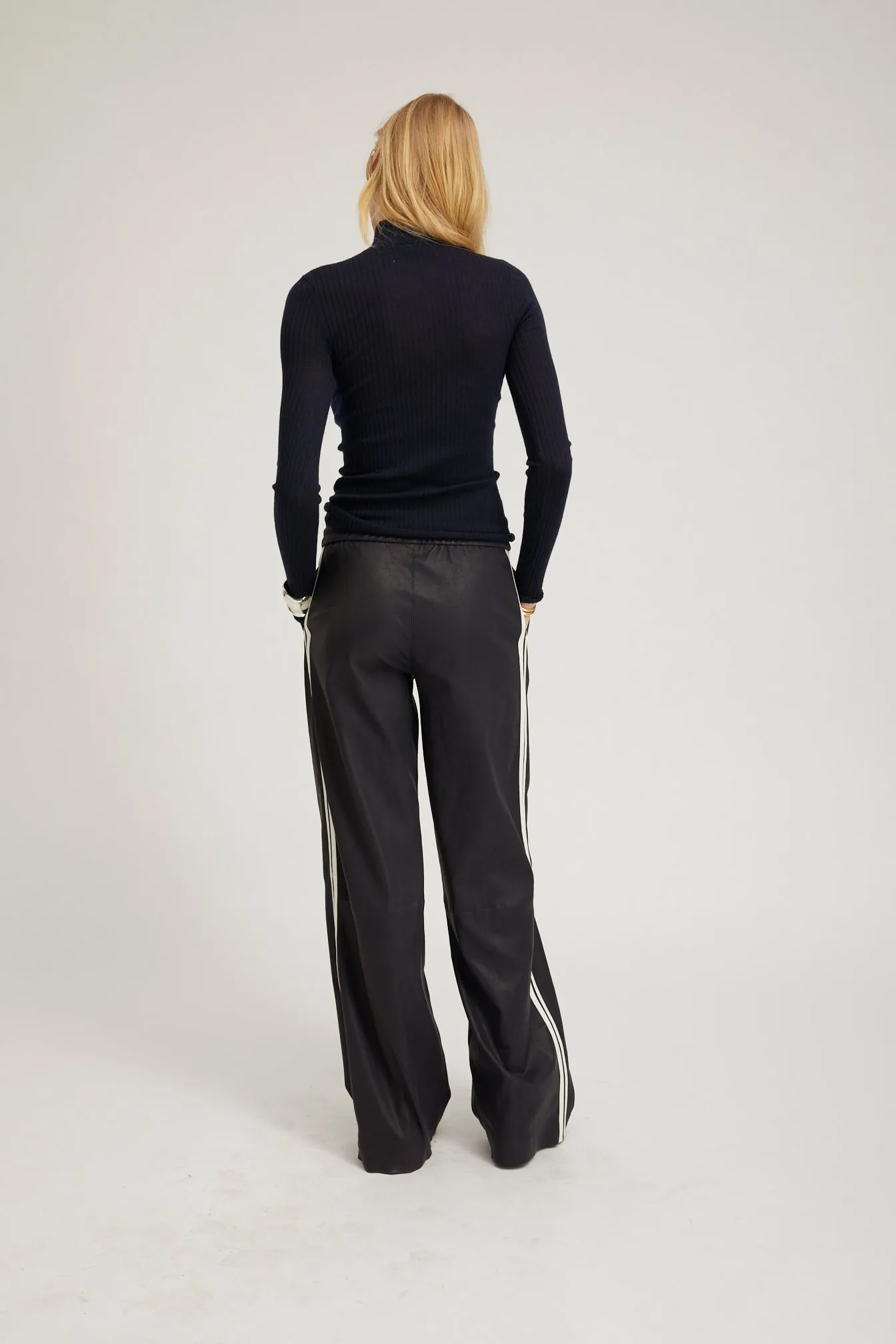 Navy Leather Baggy Athletic Pants PR sold by SPRWMN product image thumbnail 4