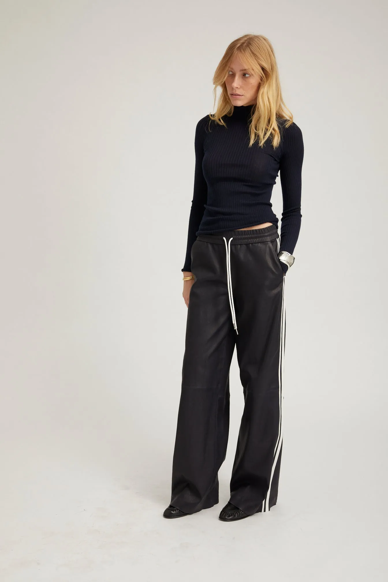 Navy Leather Baggy Athletic Pants PR sold by SPRWMN product image thumbnail 3