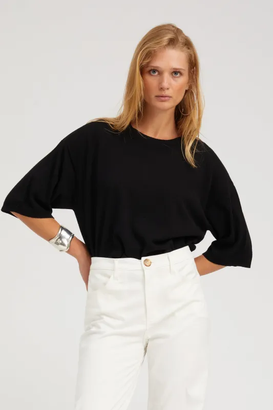 Black Cashmere Boxy Tee sold by SPRWMN