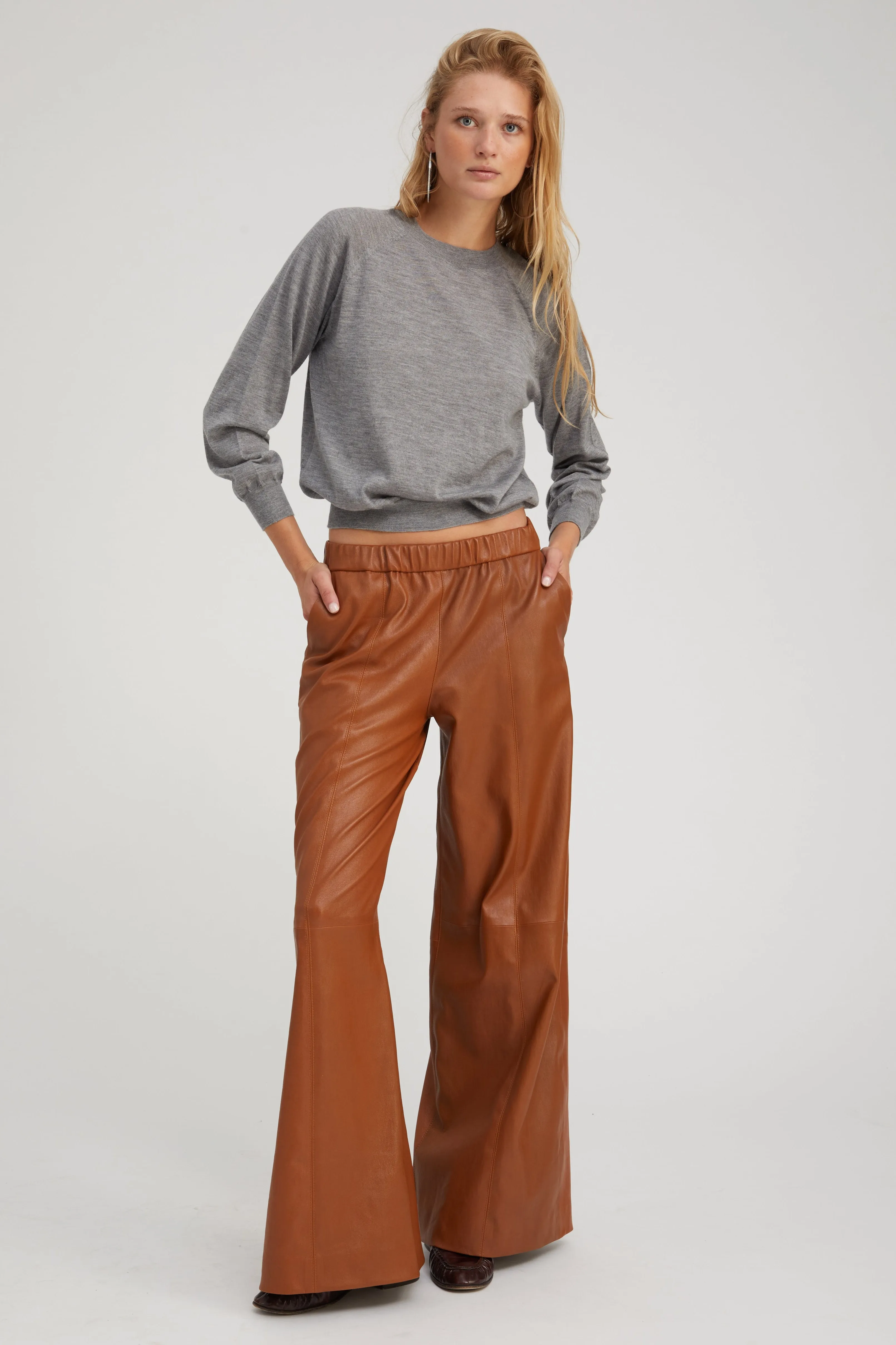 Chestnut Stretch Leather Wide Leg sold by SPRWMN