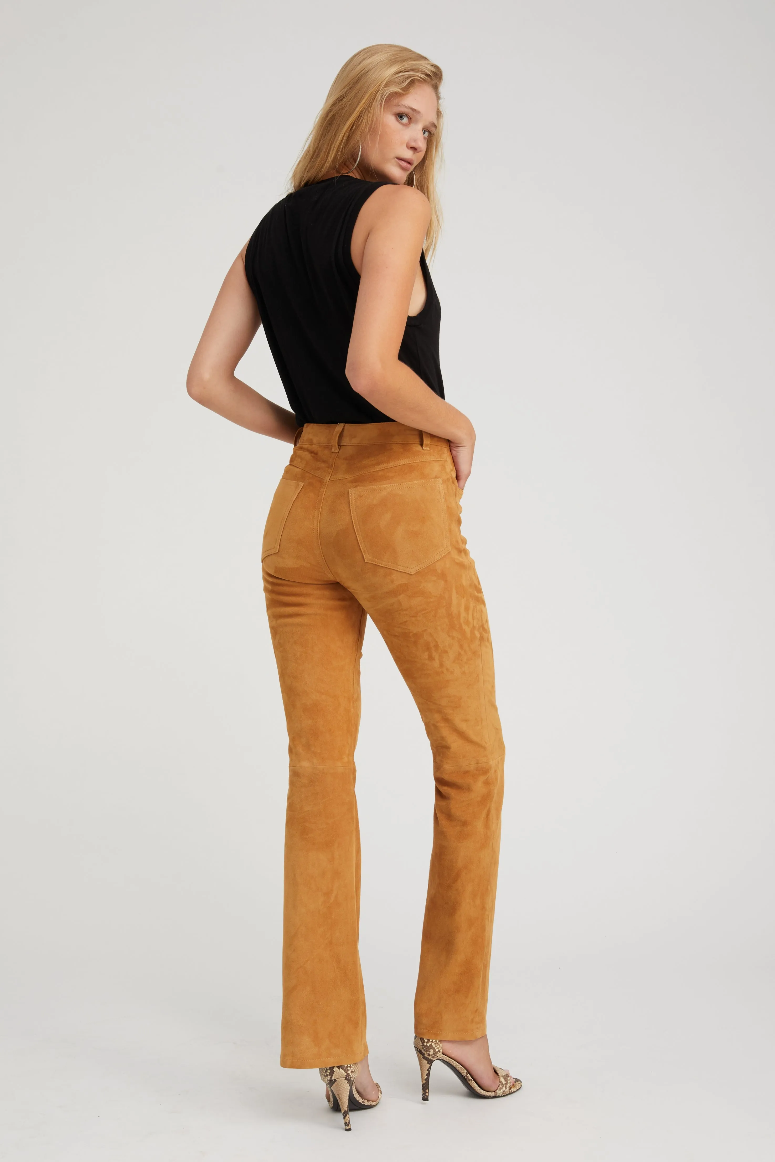 Nutmeg Suede 5 Pocket Micro Flare Pants sold by SPRWMN product image thumbnail 4