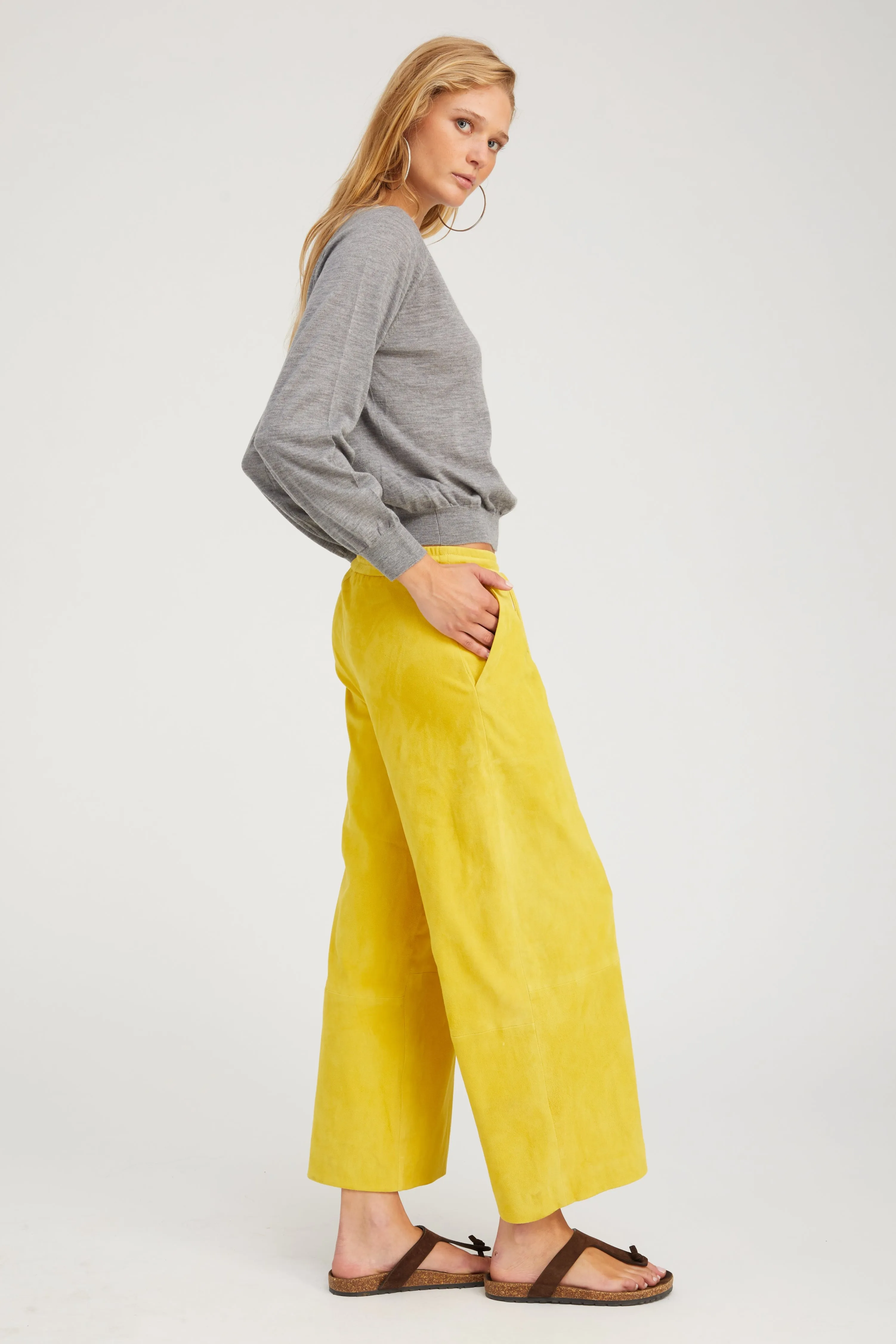 Limoncello Suede Cropped Baggy Pants sold by SPRWMN product image thumbnail 3
