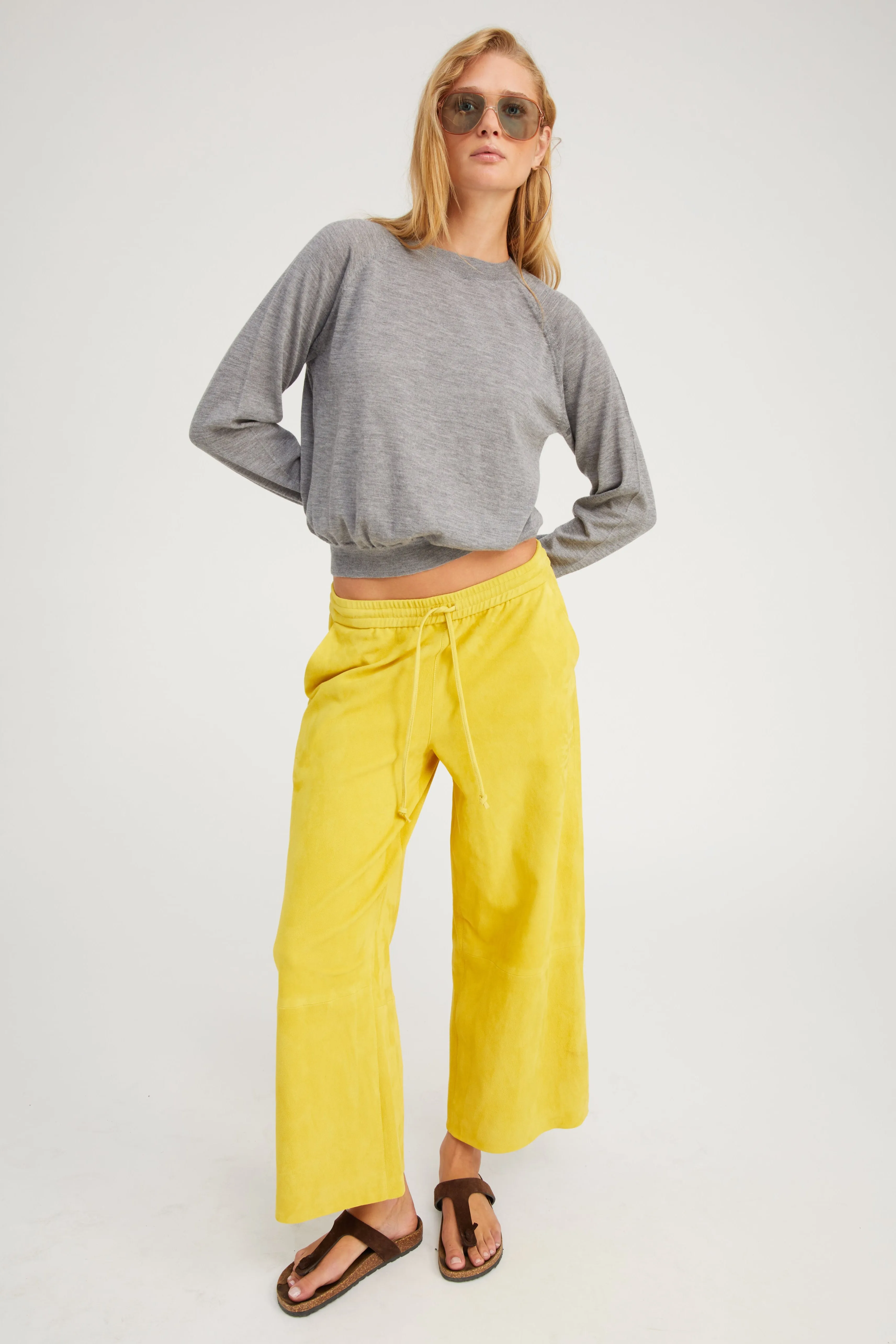 Limoncello Suede Cropped Baggy Pants sold by SPRWMN
