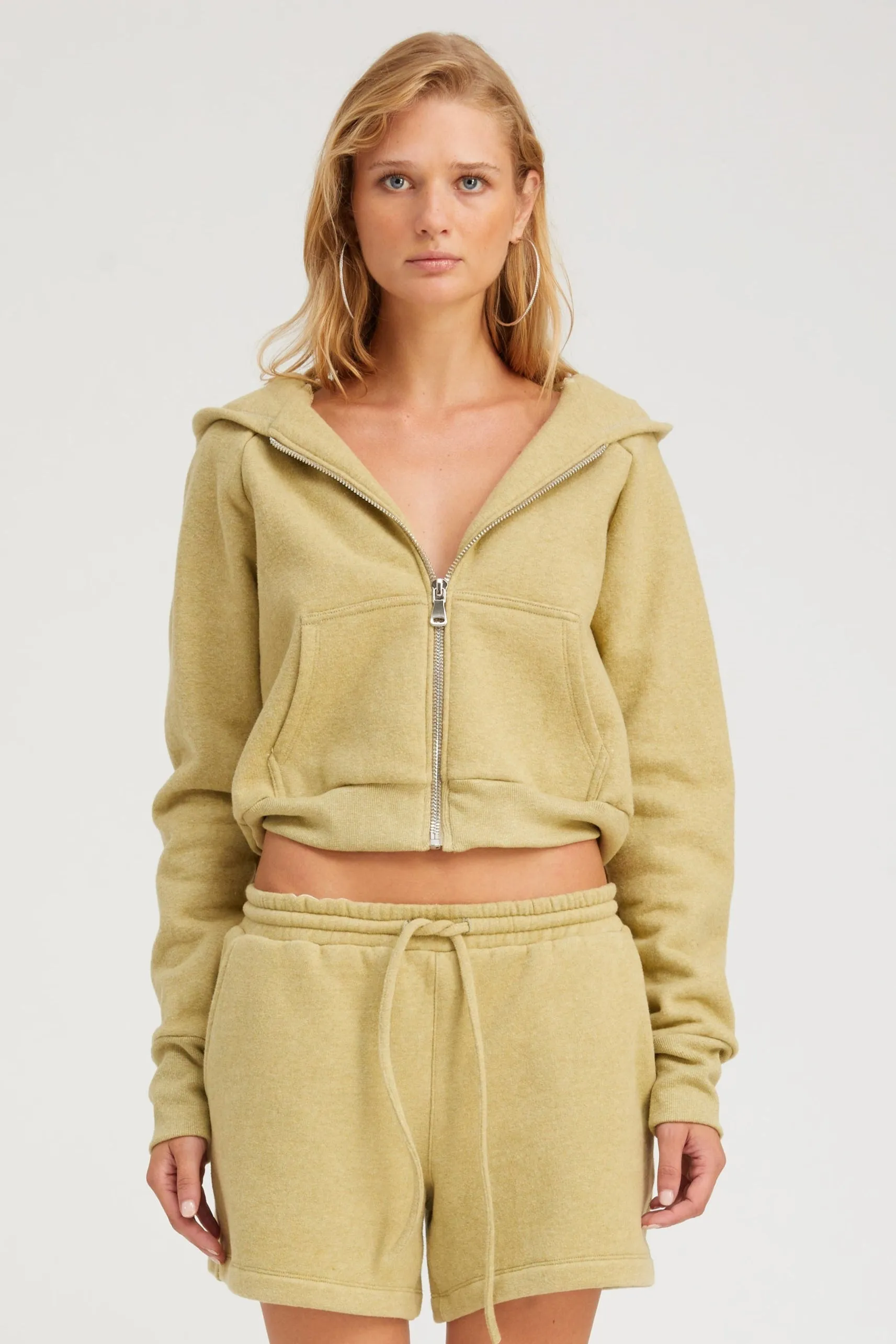 Melange Shrunken Zip Up Hoodie sold by SPRWMN