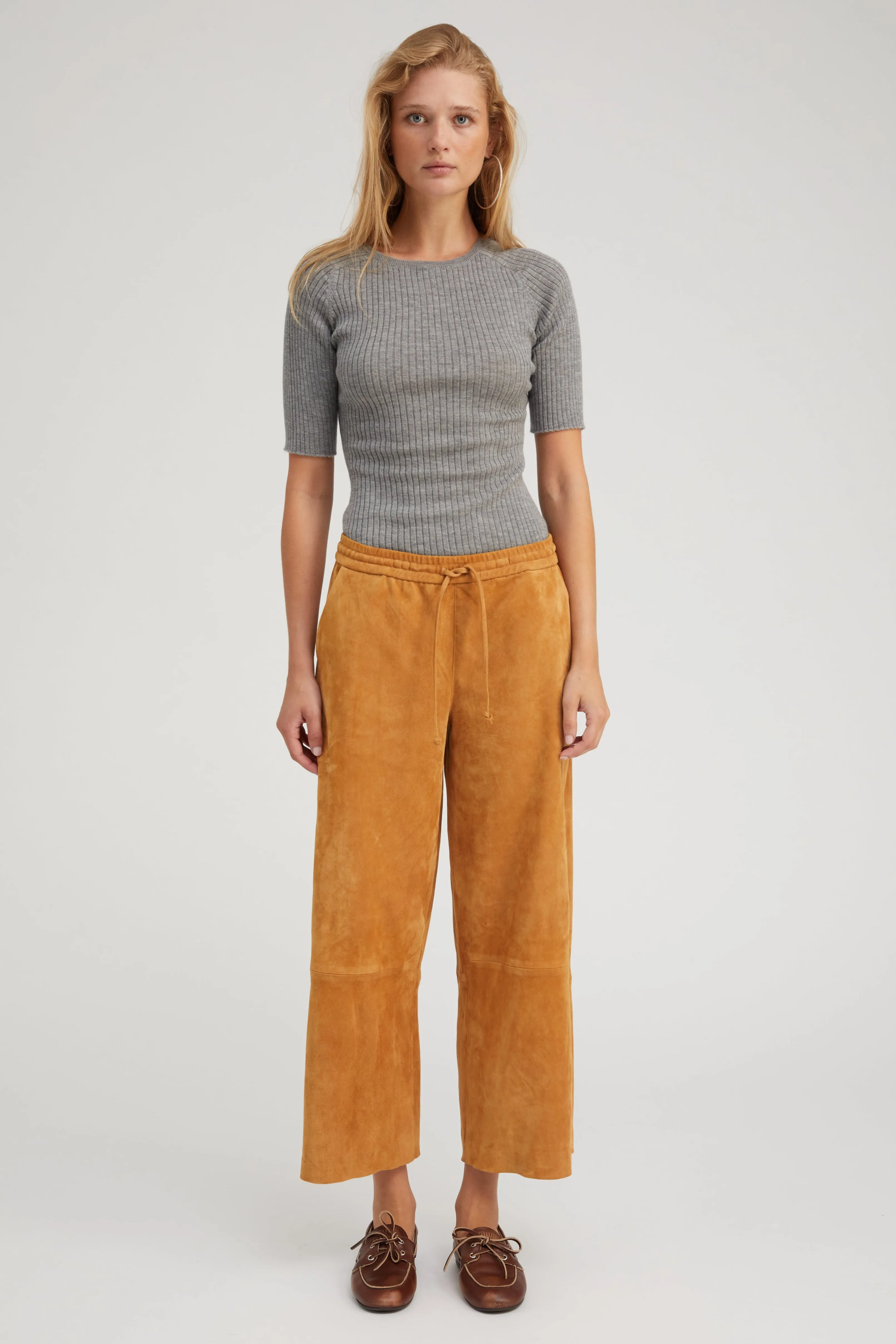 Nutmeg Suede Cropped Baggy Pants sold by SPRWMN product image thumbnail 2