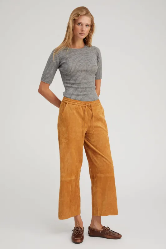 Nutmeg Suede Cropped Baggy Pants sold by SPRWMN