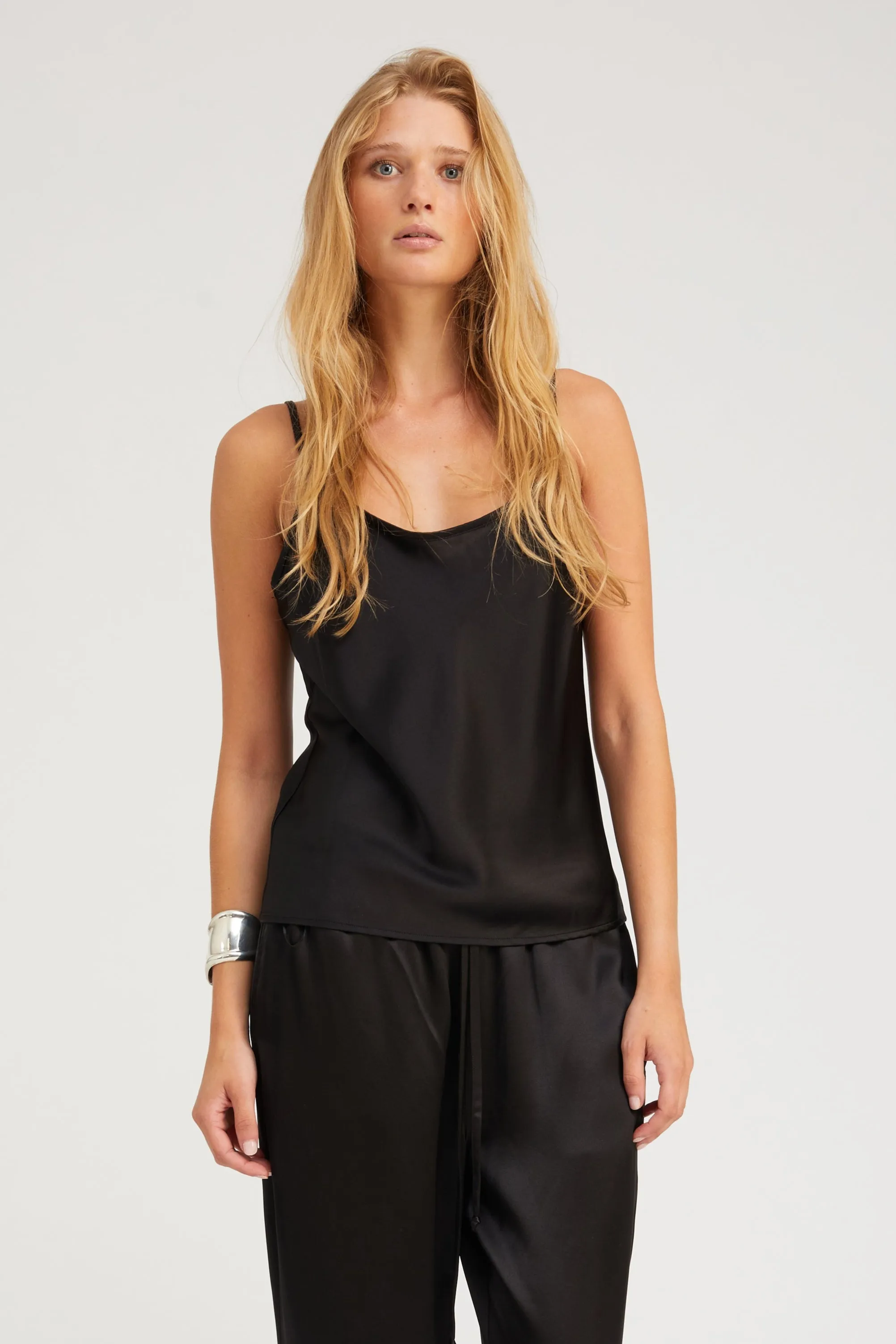 Black Silk Spaghetti Strap Cami sold by SPRWMN