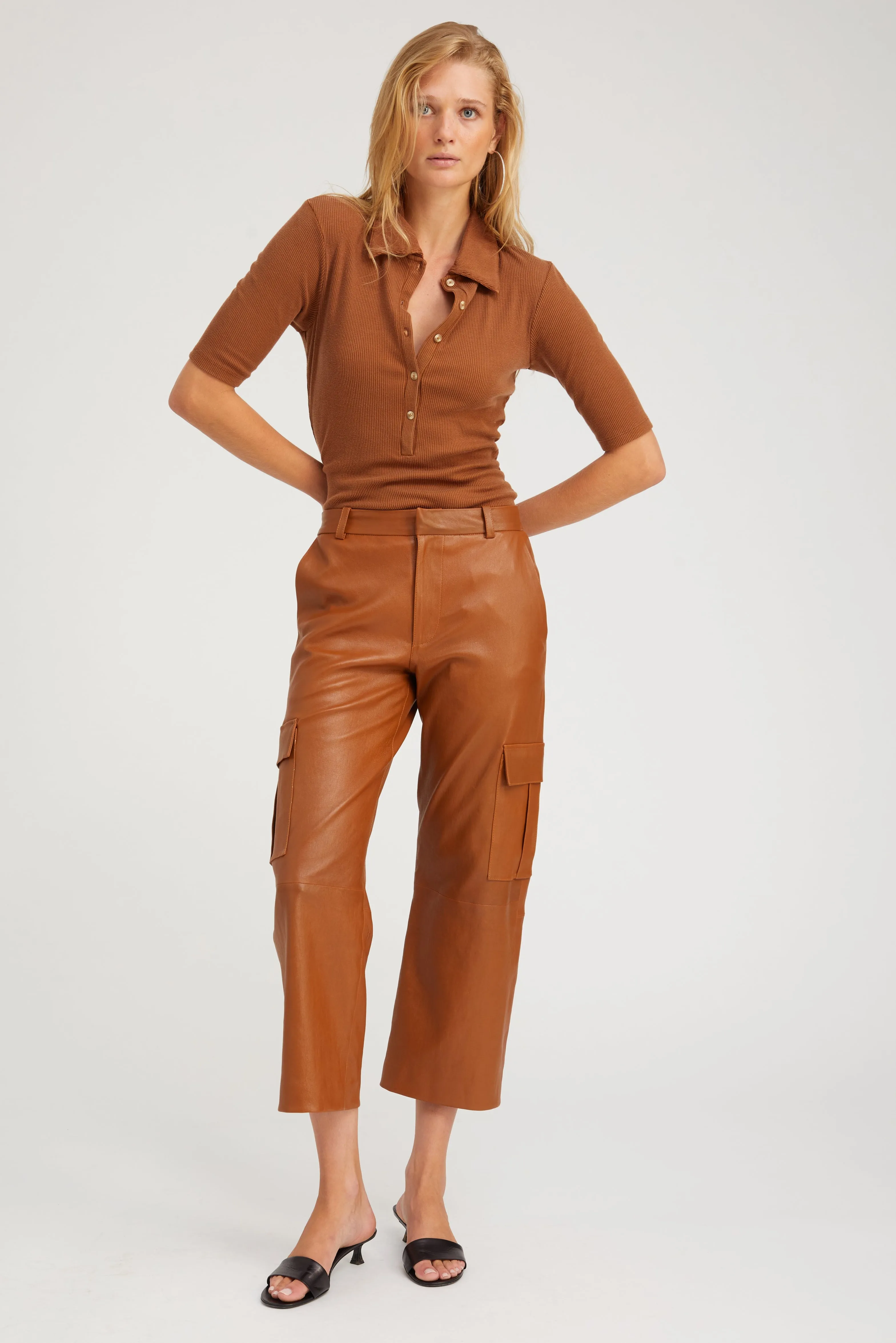 Chestnut Rib Mid Sleeve Polo Top sold by SPRWMN product image thumbnail 2