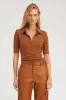 Chestnut Rib Mid Sleeve Polo Top sold by SPRWMN