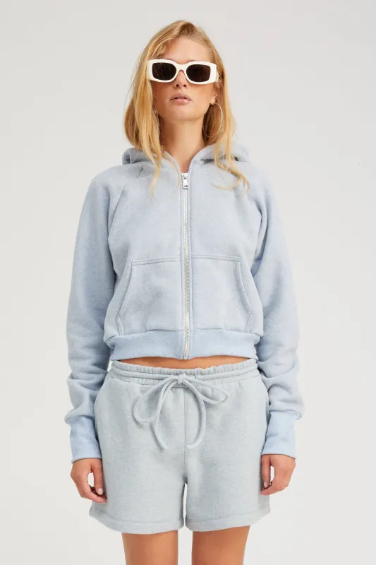 Ice Blue Melange Shrunken Zip Up Hoodie sold by SPRWMN
