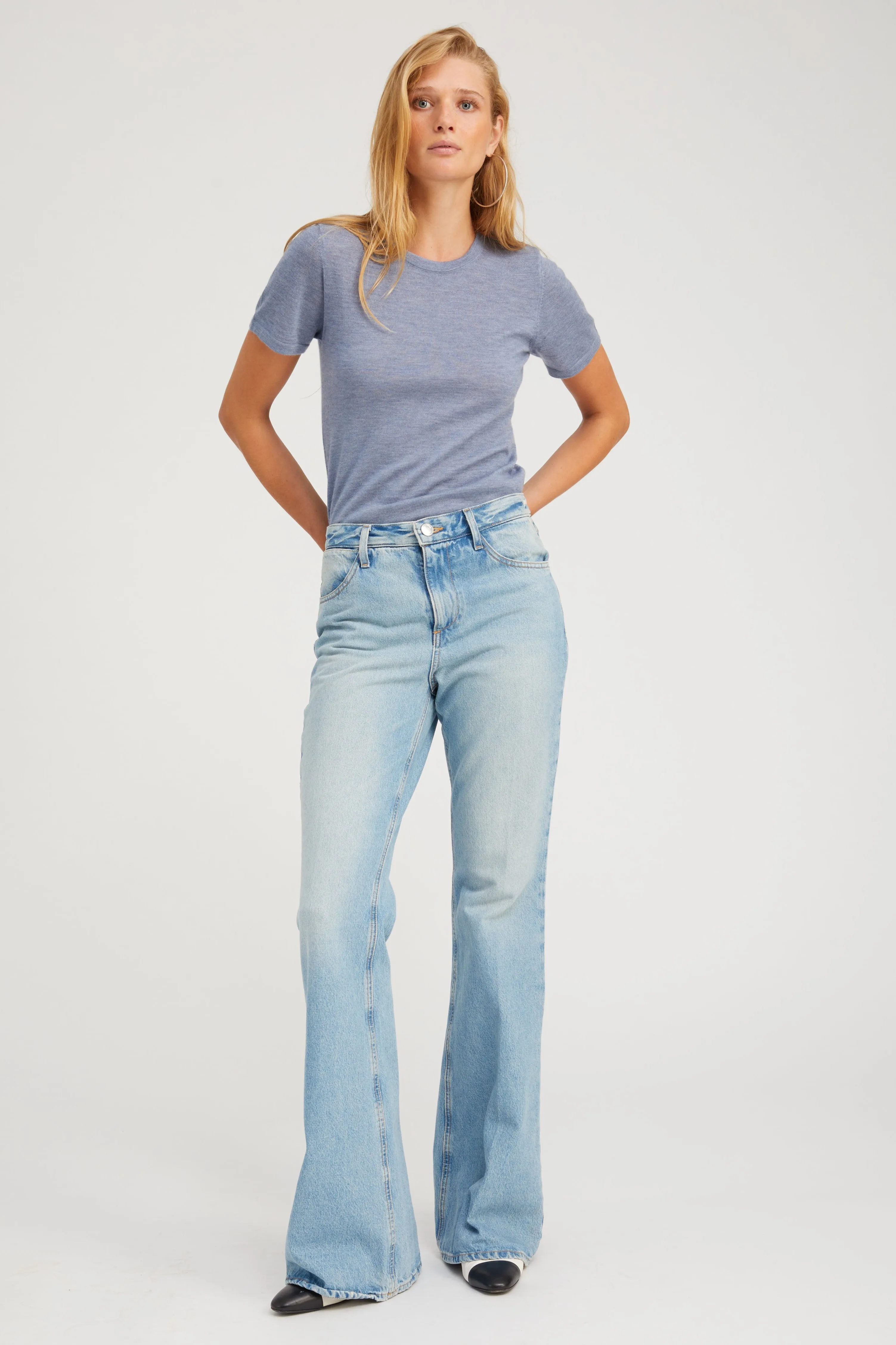 Steel Blue Ultra Fine Cashmere Tee sold by SPRWMN product image thumbnail 2