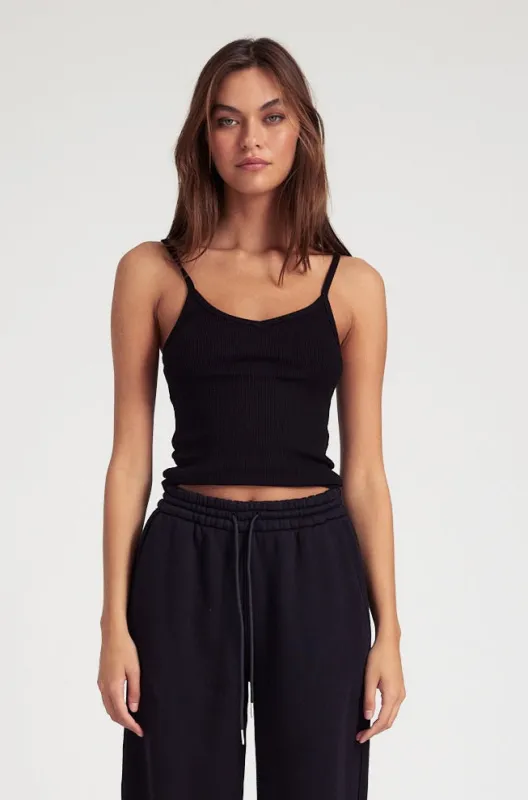 Black Rib V-Neck Tank sold by SPRWMN