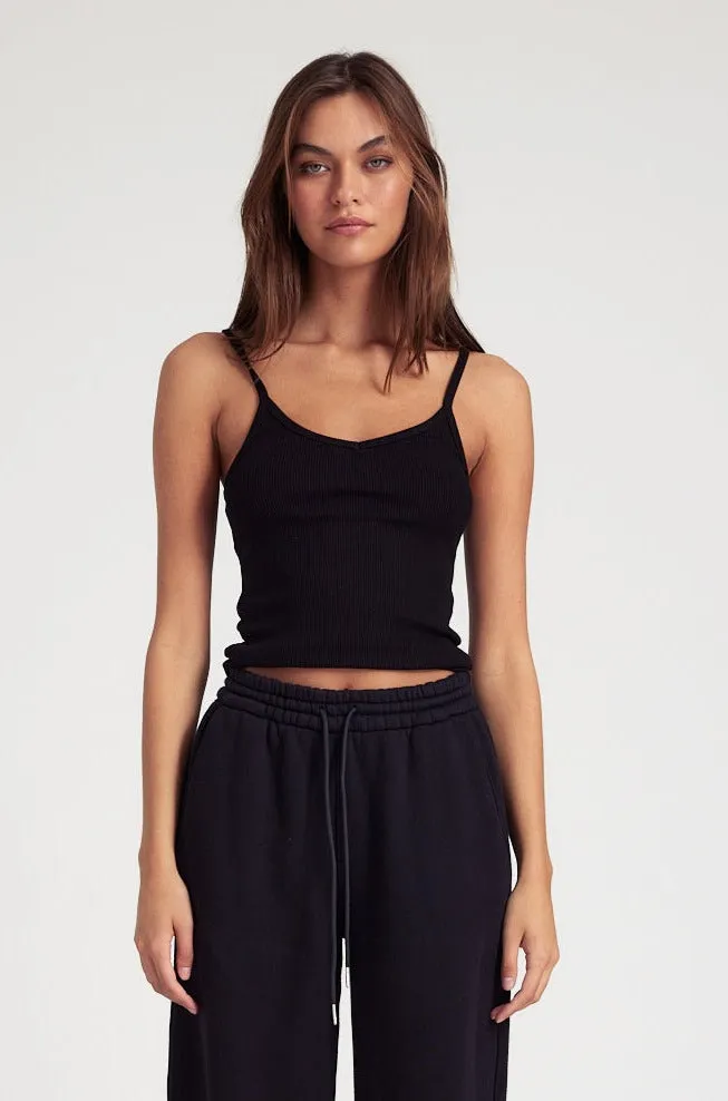 Black Rib V-Neck Tank sold by SPRWMN