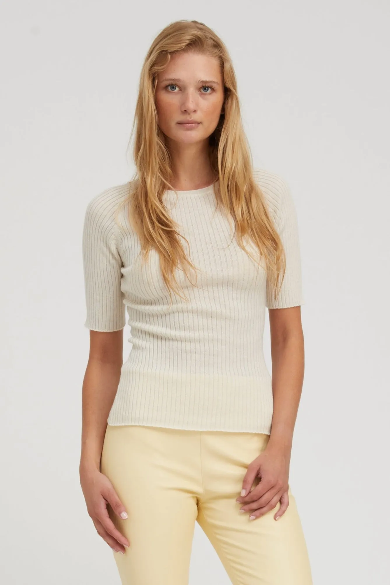 Ivory Cashmere Mid Sleeve Crewneck sold by SPRWMN