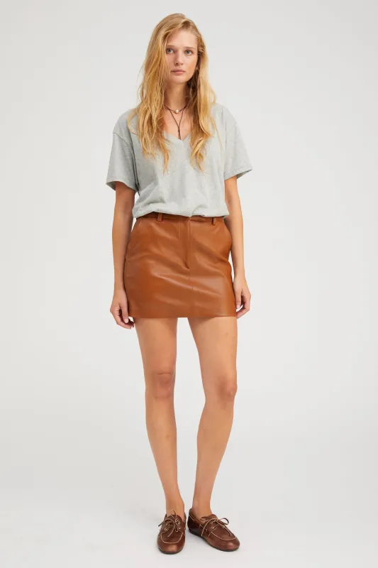 Chestnut Leather Mini Trouser Skirt PR made by SPRWMN