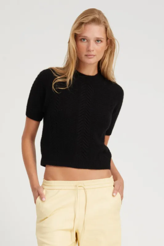 Black Cashmere Cable Knit Raglan Sweater PR sold by SPRWMN