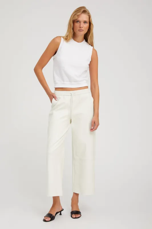 White Leather Cropped Baggy Pants sold by SPRWMN