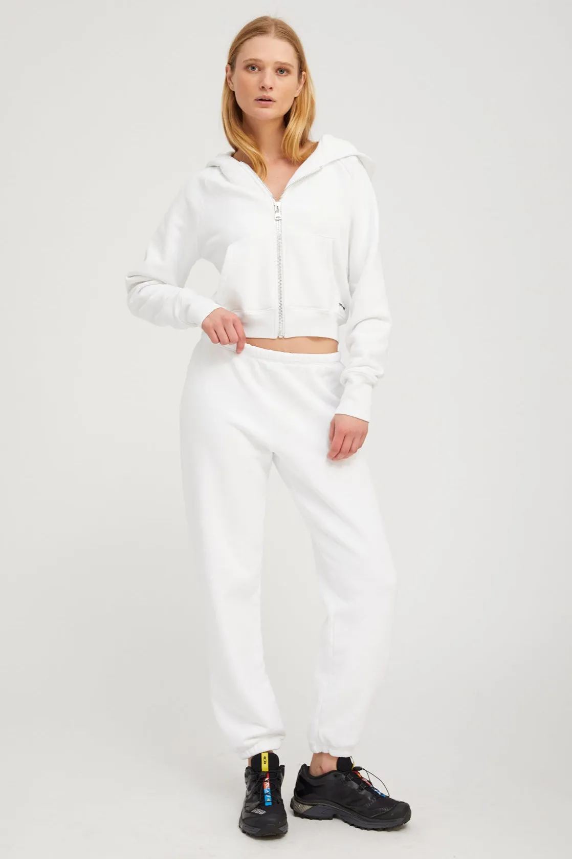White Cotton Mini Logo Sweatpants sold by SPRWMN