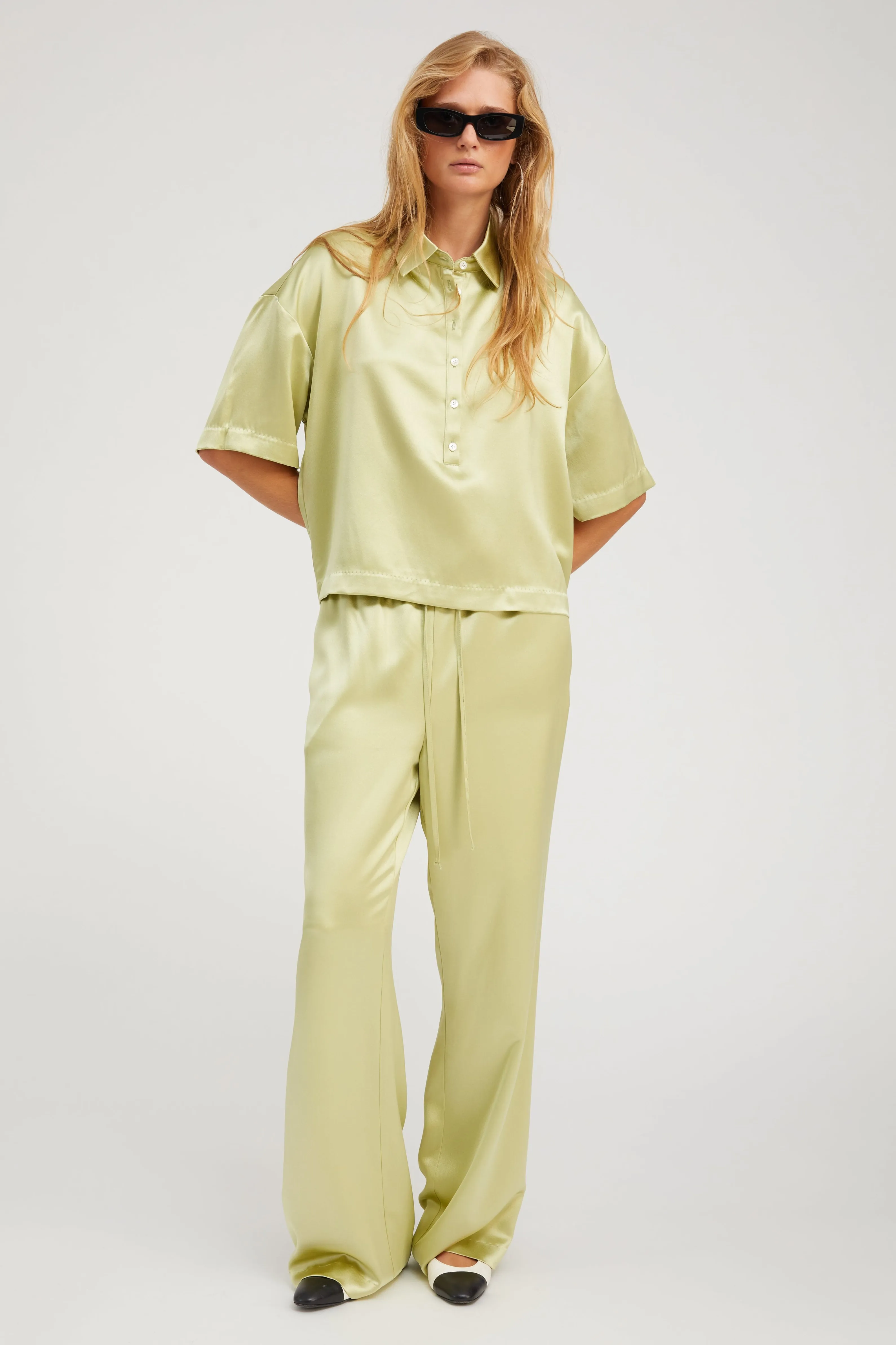 Pistachio Silk Kauai Pants PR sold by SPRWMN