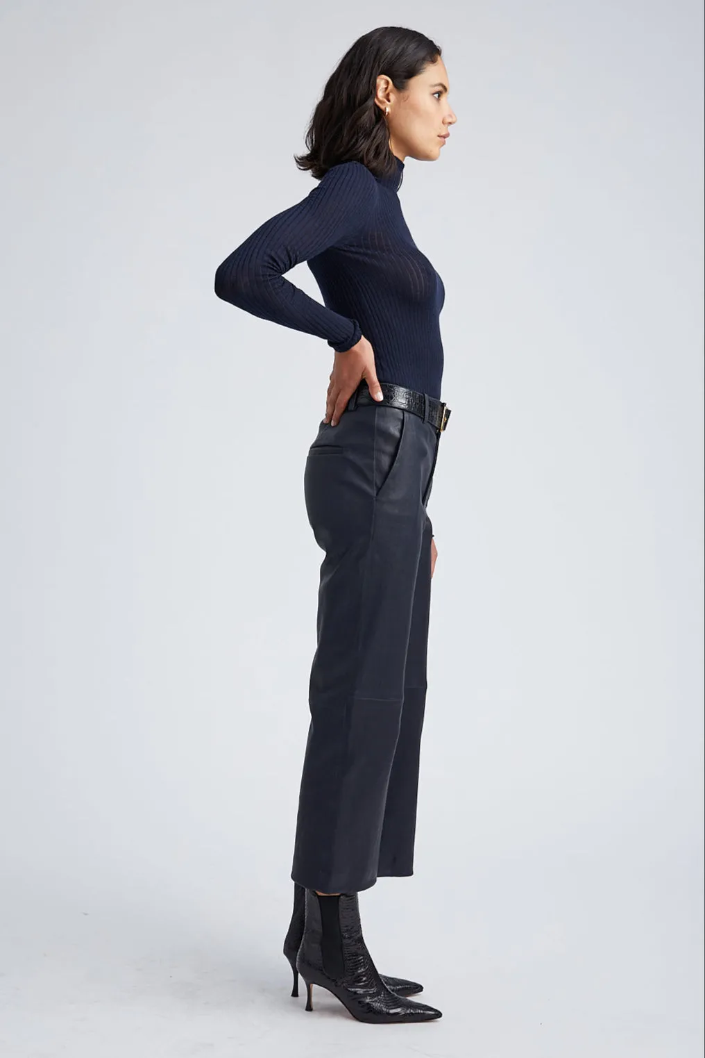 Midnight Leather Cropped Trousers sold by SPRWMN product image thumbnail 3