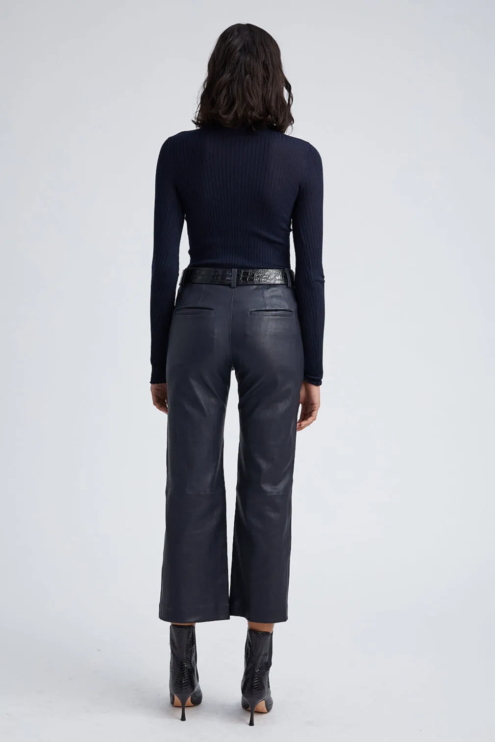 Midnight Leather Cropped Trousers sold by SPRWMN product image thumbnail 4