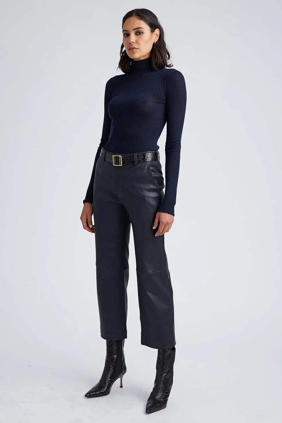 Midnight Leather Cropped Trousers sold by SPRWMN product image thumbnail 2