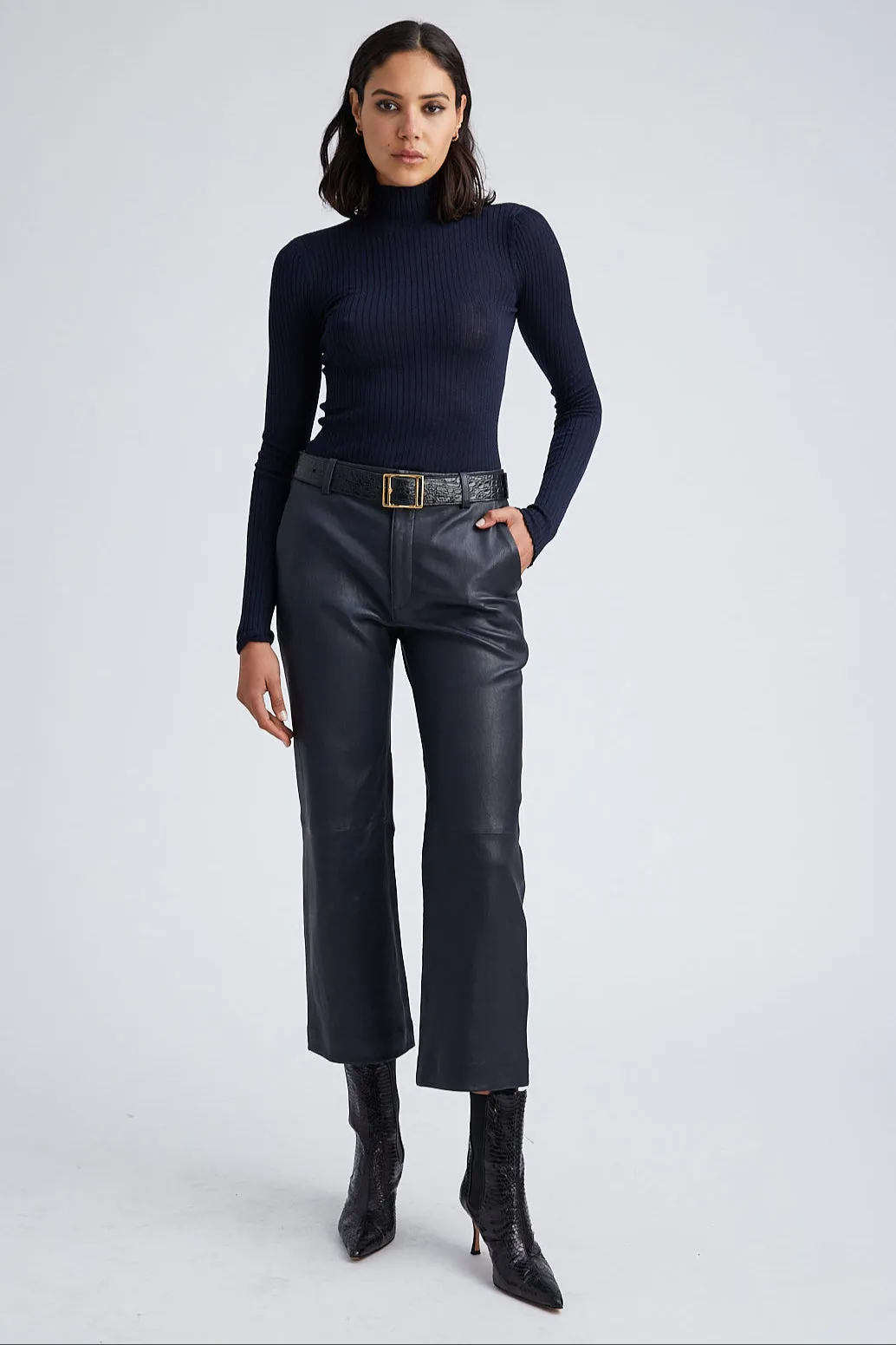 Midnight Leather Cropped Trousers sold by SPRWMN