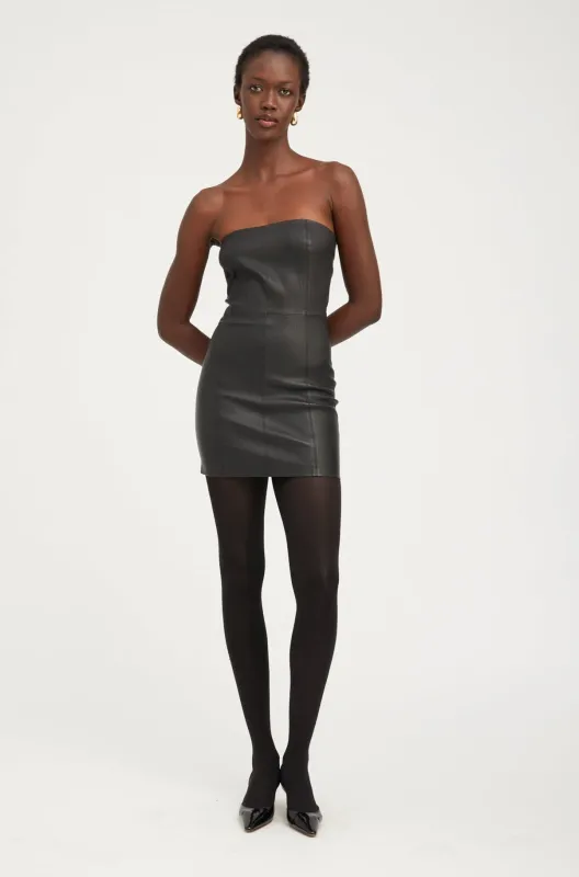 Black Leather Strapless Dress PR sold by SPRWMN