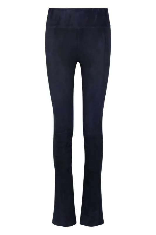 Navy Suede Micro Flare Pants PR sold by SPRWMN