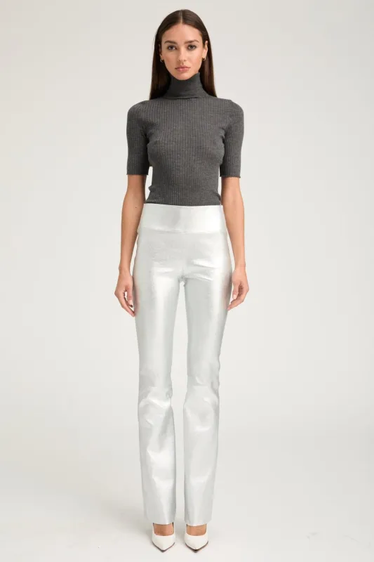 Metallic Silver Leather Micro Flare PR sold by SPRWMN