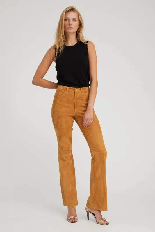 Nutmeg Suede 5 Pocket Micro Flare Pants PR sold by SPRWMN