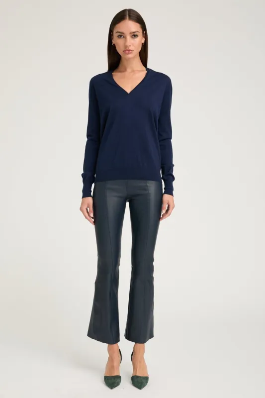 Midnight Leather Ankle Flare Pants with Princess Seams PR sold by SPRWMN