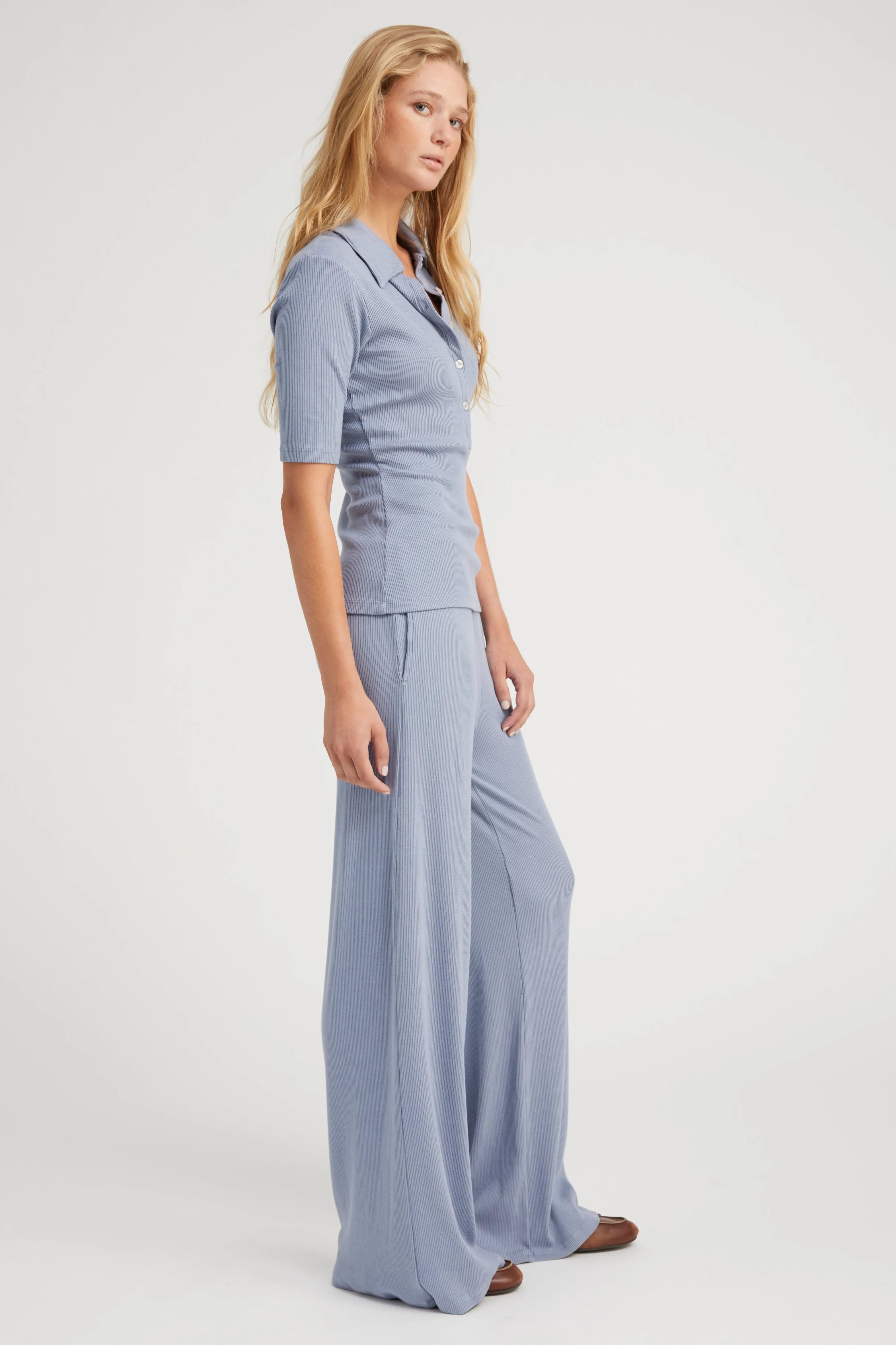 Steel Blue Rib Mid Sleeve Polo sold by SPRWMN product image thumbnail 3