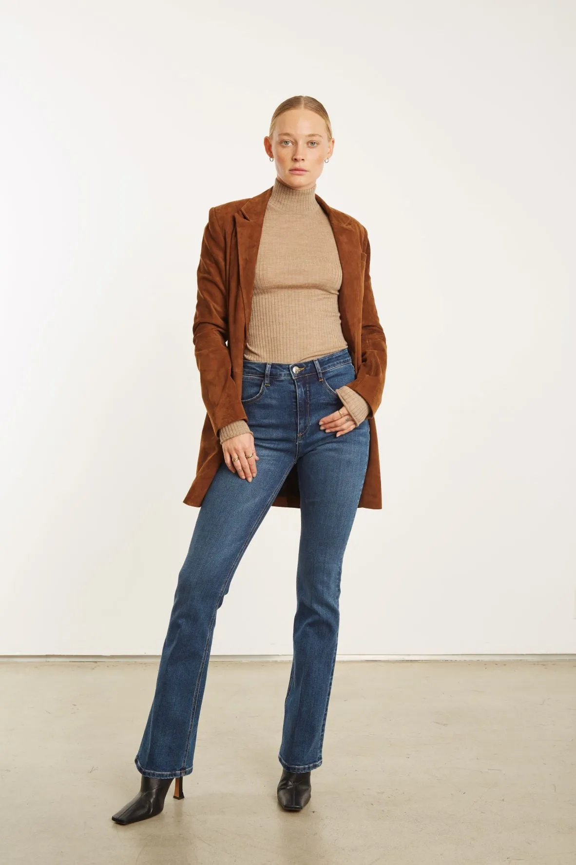 Dark Cognac Suede Long Blazer sold by SPRWMN