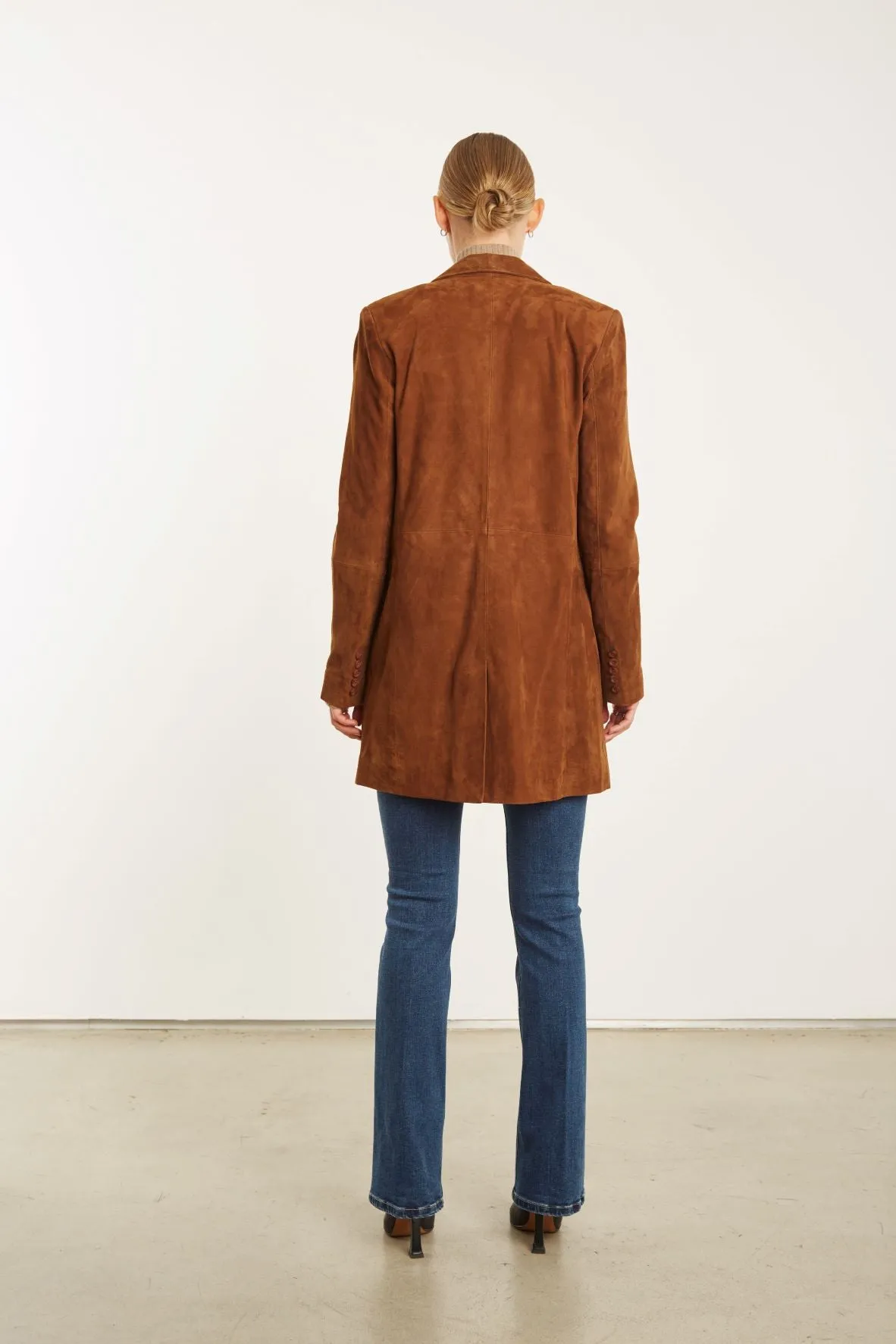 Dark Cognac Suede Long Blazer sold by SPRWMN product image thumbnail 4