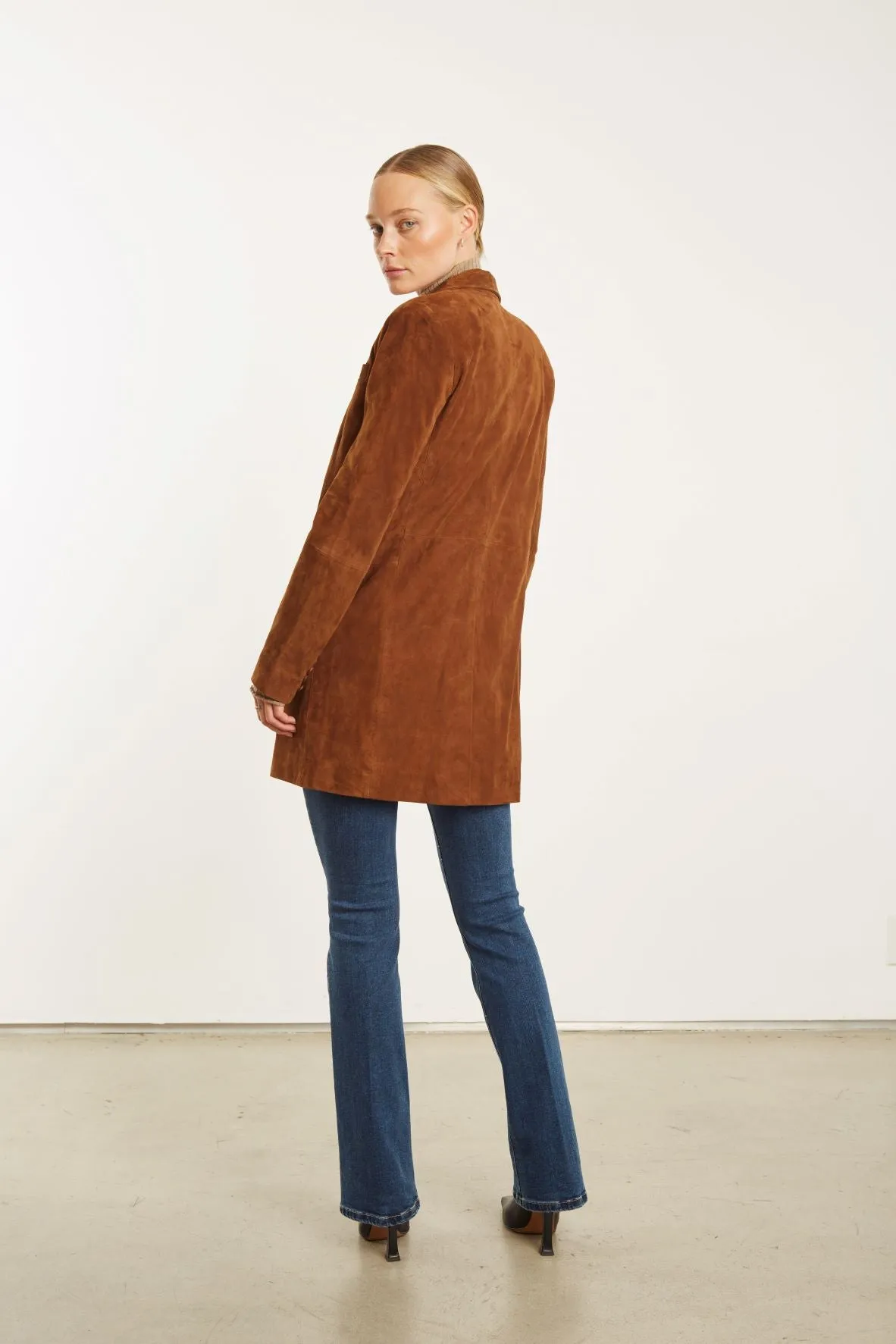 Dark Cognac Suede Long Blazer sold by SPRWMN product image thumbnail 3
