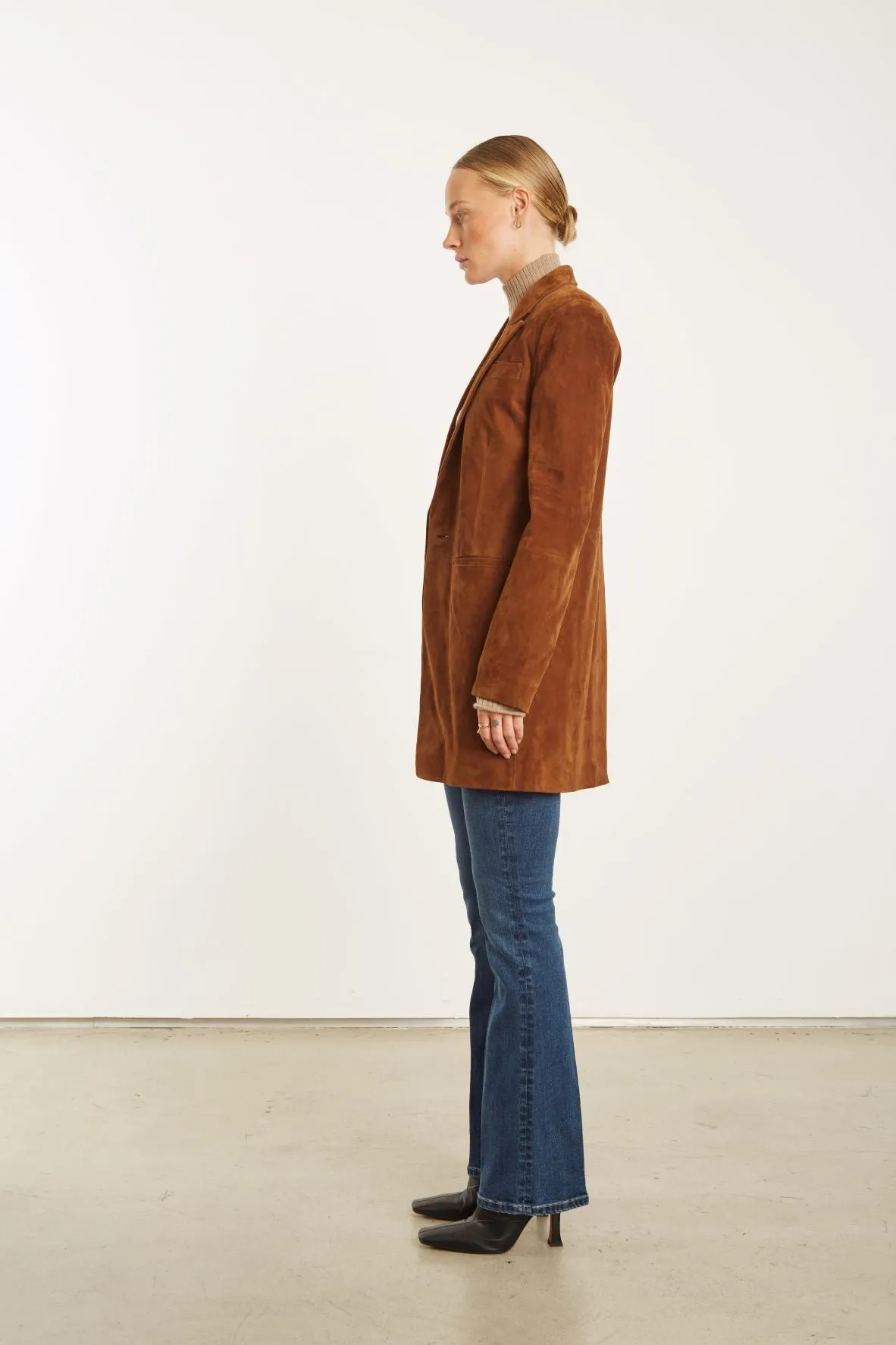 Dark Cognac Suede Long Blazer sold by SPRWMN product image thumbnail 2