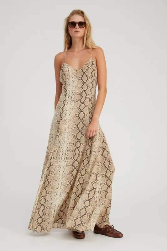 Beige Snakeskin Silk Maxi Dress sold by SPRWMN