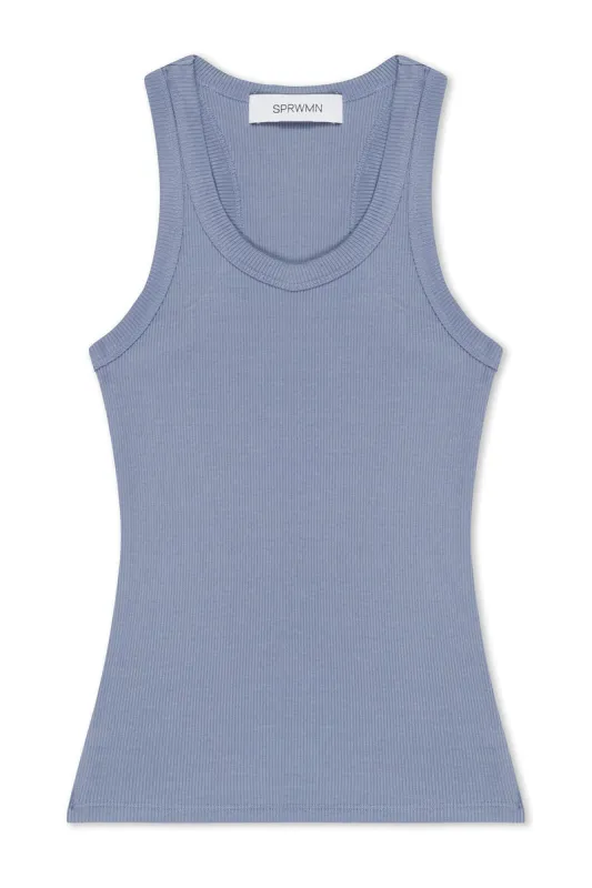Steel Blue Rib Fitted Scooped Tank sold by SPRWMN