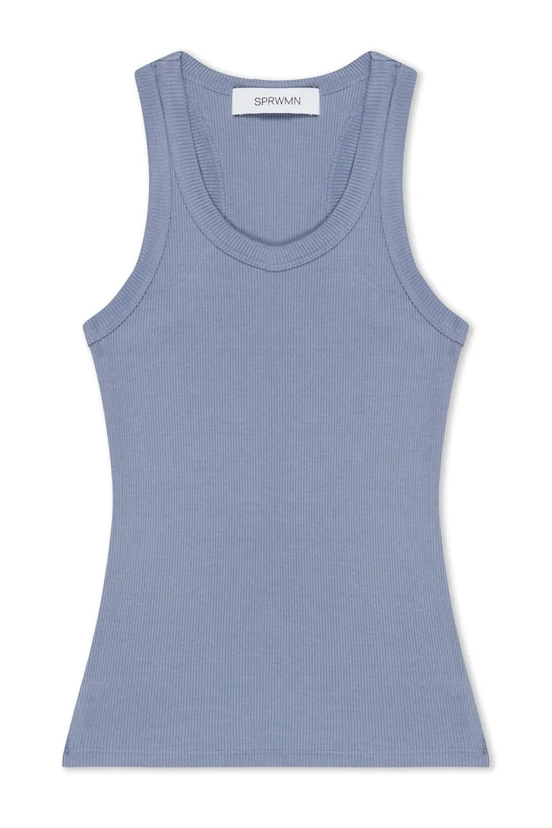 Steel Blue Rib Fitted Scooped Tank sold by SPRWMN