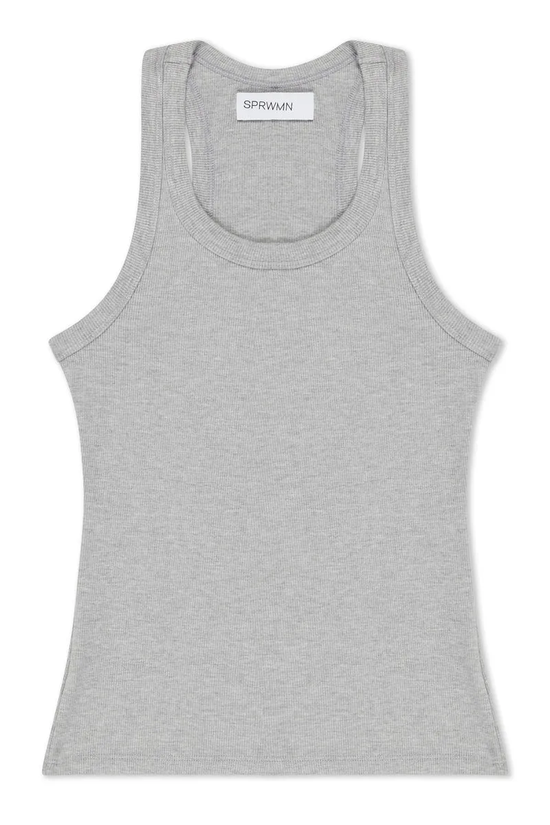 Heather Grey Rib Fitted Scooped Tank sold by SPRWMN