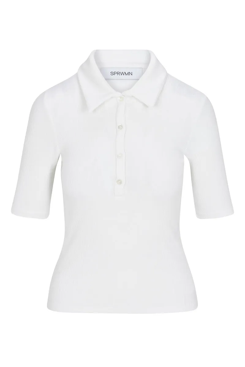 White Rib Mid Sleeve Polo Top sold by SPRWMN