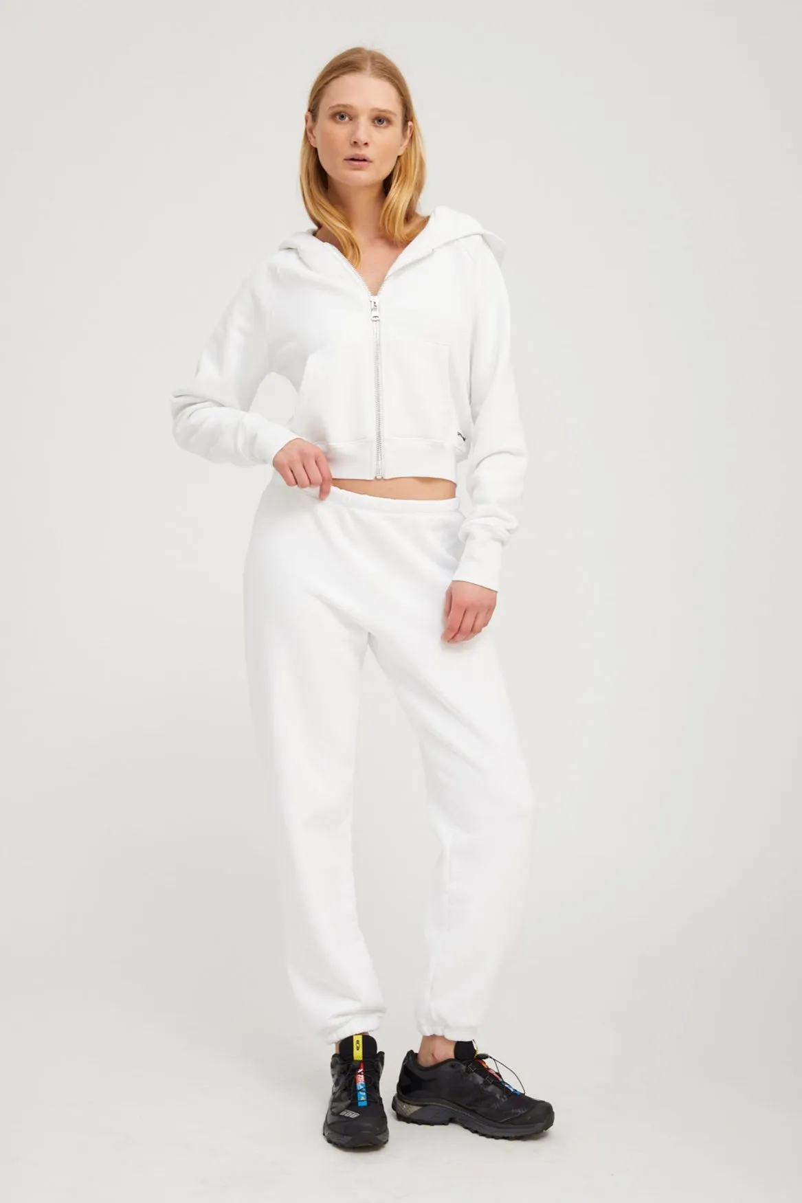 White Cotton Shrunken Zip Up Hoodie sold by SPRWMN product image thumbnail 2