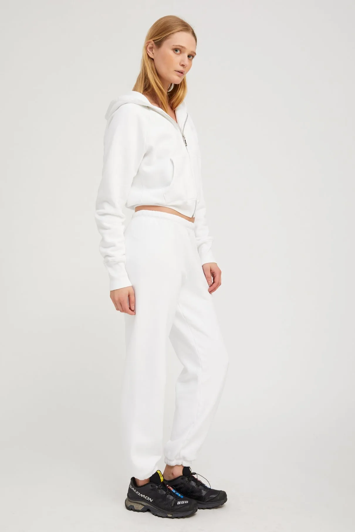 White Cotton Shrunken Zip Up Hoodie sold by SPRWMN product image thumbnail 3