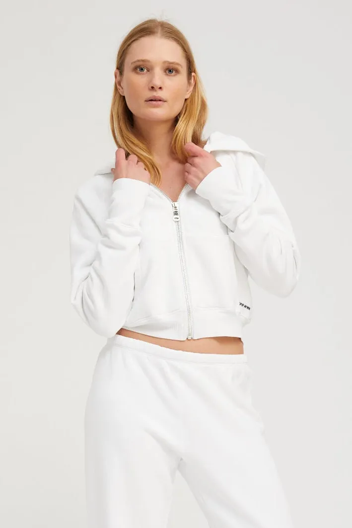 White Cotton Shrunken Zip Up Hoodie sold by SPRWMN
