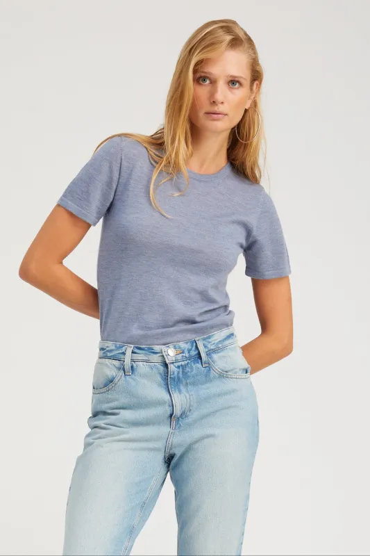 Steel Blue Ultra Fine Cashmere Tee PR sold by SPRWMN